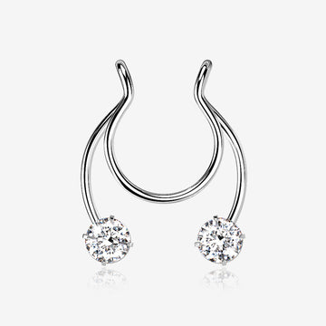 Sparkle Gem Clip On Non-Piercing Fake Horseshoe Hoop Ring-Clear Gem